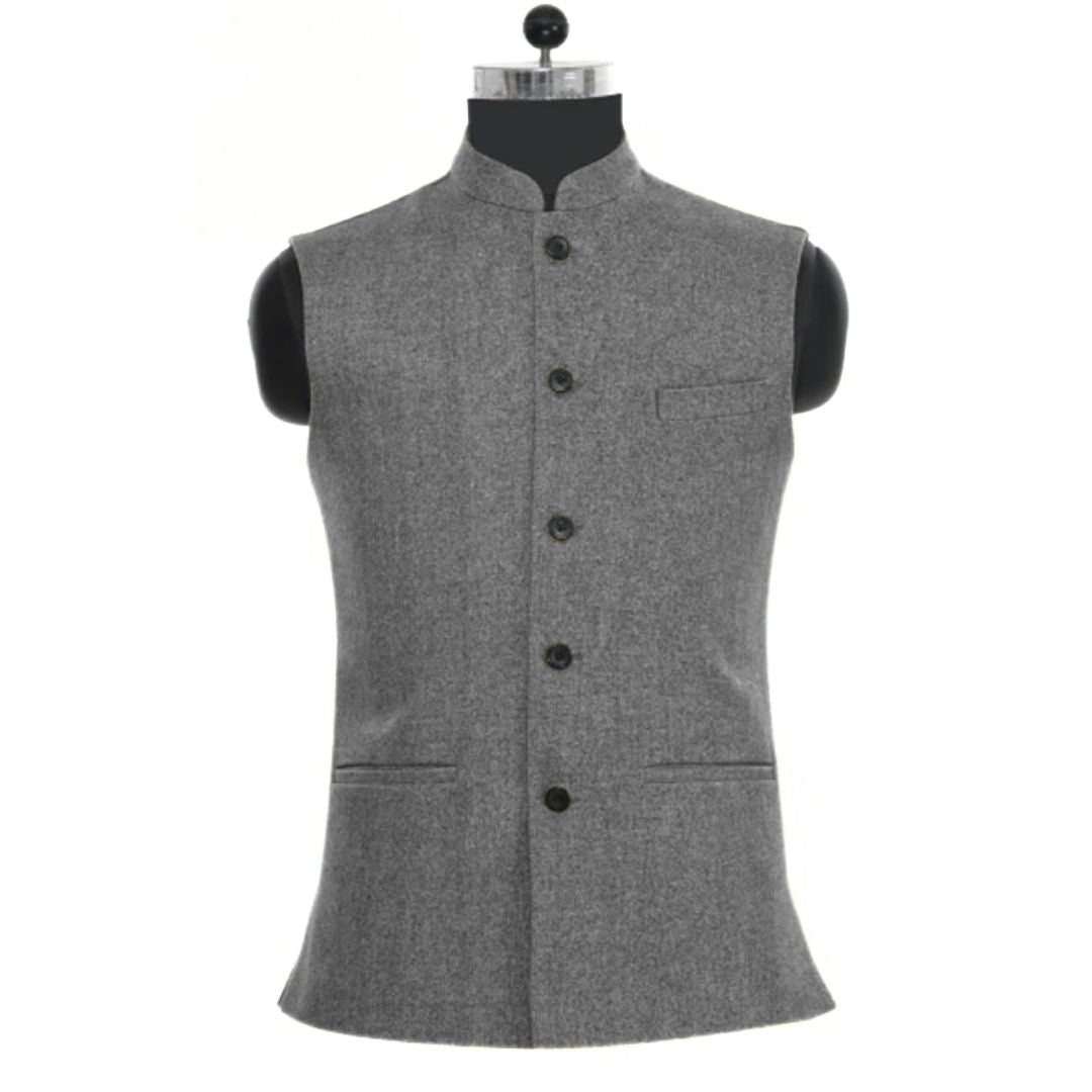 Joseph Traditional Vest – Wool Tweed Waistcoat with Stand-Up Collar-Grey-XS-State of Style