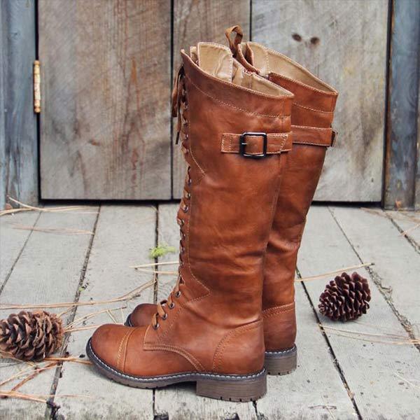 Knee-high Leather Ladies' Boots with Laces and Orthopaedic Comfort – Soraya