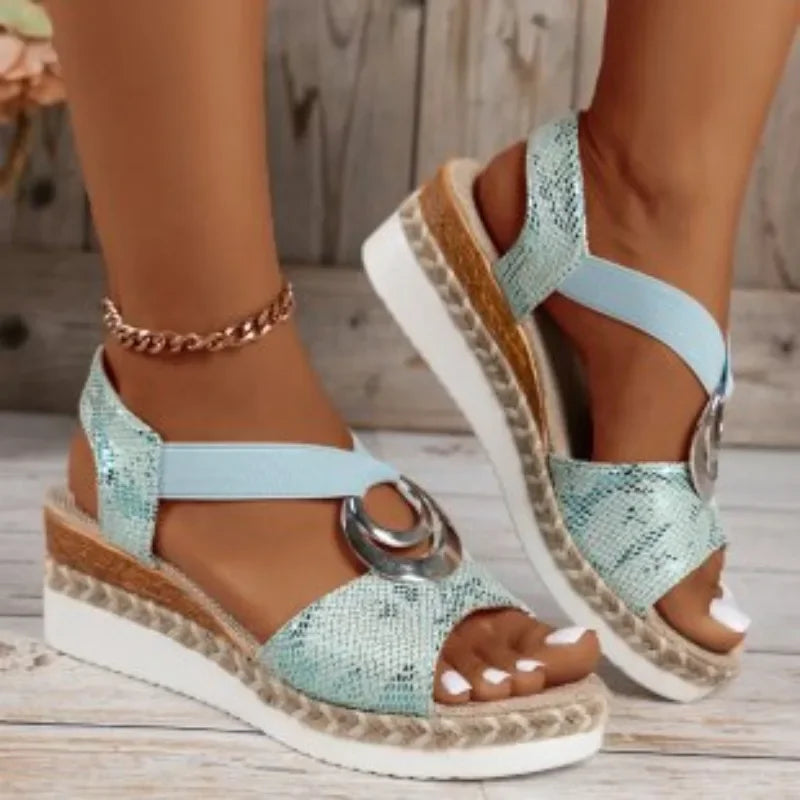 Julia - Orthopedische Gouden Sleehak Sandalen-Blauw-36-State of Style