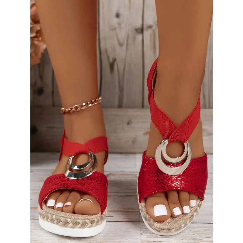 Julia - Orthopedische Gouden Sleehak Sandalen-Rood-36-State of Style