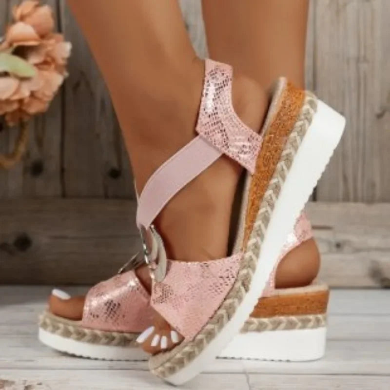 Julia - Orthopedische Gouden Sleehak Sandalen-Roze-36-State of Style