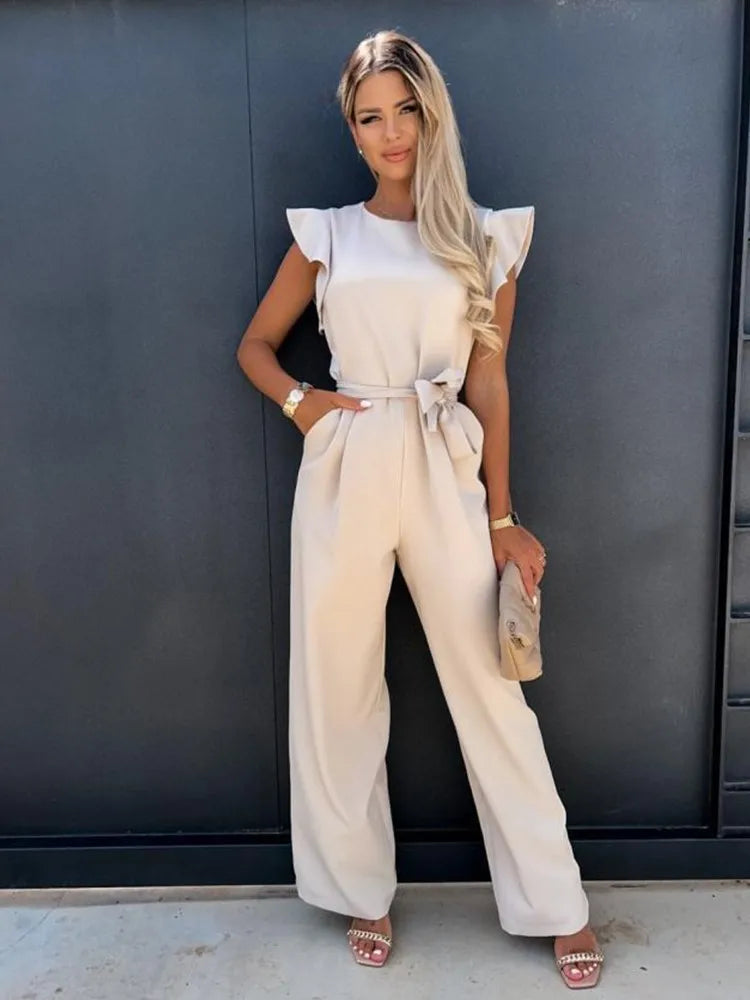 Jumpsuit with Ruffles - Evora-Beige-S-State of Style