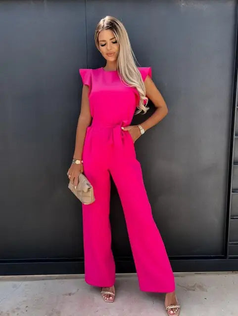 Jumpsuit with Ruffles - Evora-Fuchsia-S-State of Style