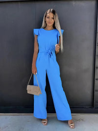 Jumpsuit with Short Sleeves and Belt - Noa-Blue-S-State of Style