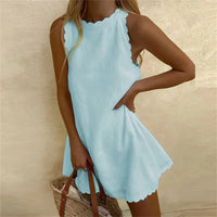 Karina Linen Dress with Red Cotton O-Neck | Comfortable & Stylish-Light Blue-S-State of Style