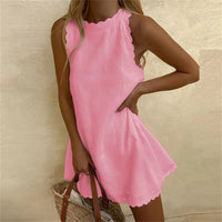 Karina Linen Dress with Red Cotton O-Neck | Comfortable & Stylish-Light Pink-S-State of Style
