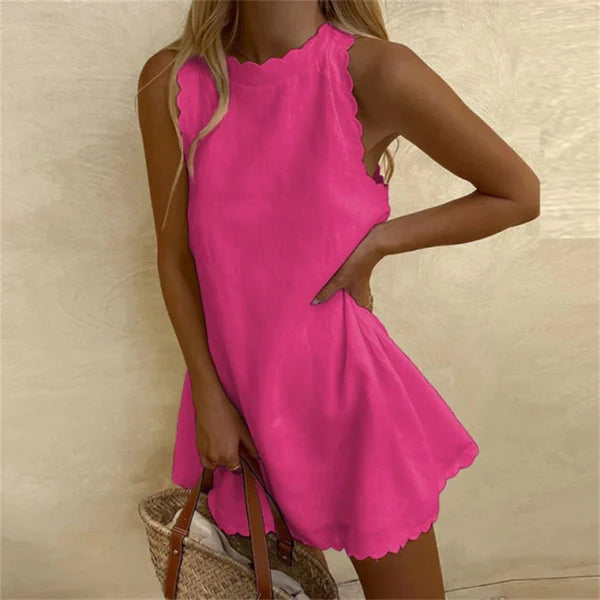 Karina Linen Dress with Red Cotton O-Neck | Comfortable & Stylish-Pink-S-State of Style