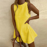 Karina Linen Dress with Red Cotton O-Neck | Comfortable & Stylish-Yellow-S-State of Style