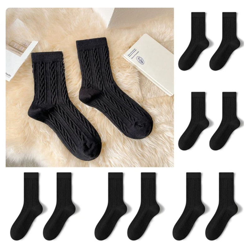 Karla Traditional Socks – 5-Pack Thick Cashmere Wool Knit Socks-Black-State of Style