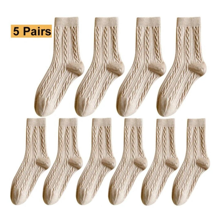 Karla Traditional Socks – 5-Pack Thick Cashmere Wool Knit Socks-Oat-State of Style