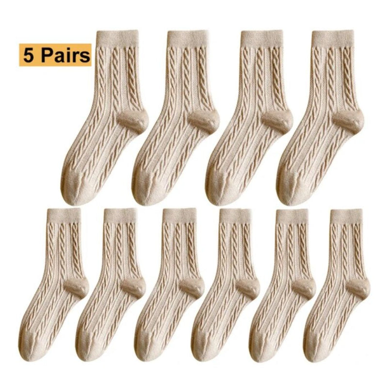 Karla Traditional Socks – 5-Pack Thick Cashmere Wool Knit Socks-Oat-State of Style