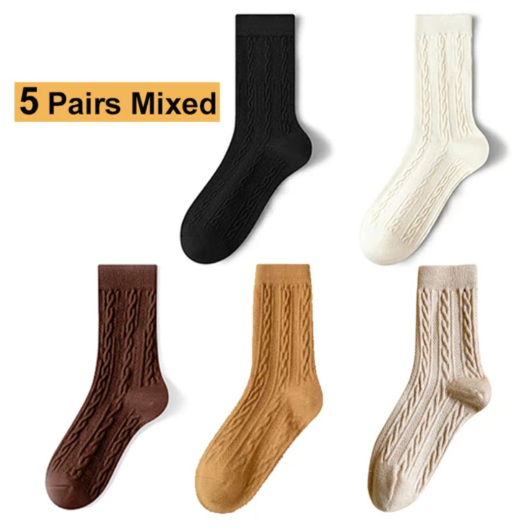 Karla Traditional Socks – 5-Pack Thick Cashmere Wool Knit Socks-Oat-State of Style
