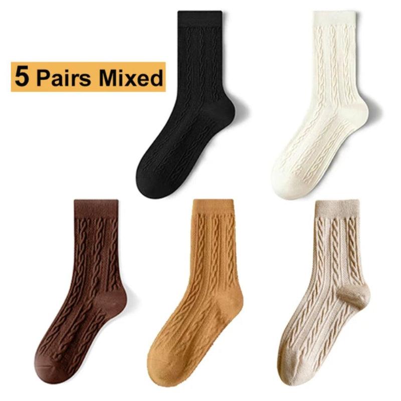 Karla Traditional Socks – 5-Pack Thick Cashmere Wool Knit Socks-Oat-State of Style