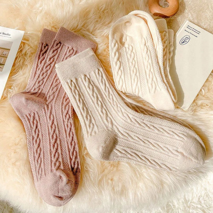 Karla Traditional Socks – 5-Pack Thick Cashmere Wool Knit Socks-Oat-State of Style