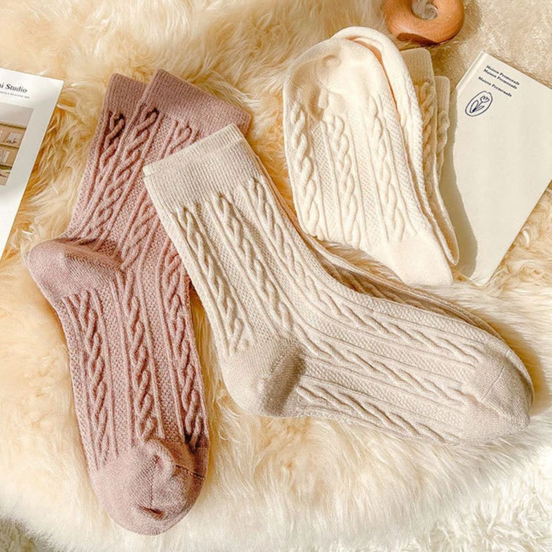 Karla Traditional Socks – 5-Pack Thick Cashmere Wool Knit Socks-Oat-State of Style