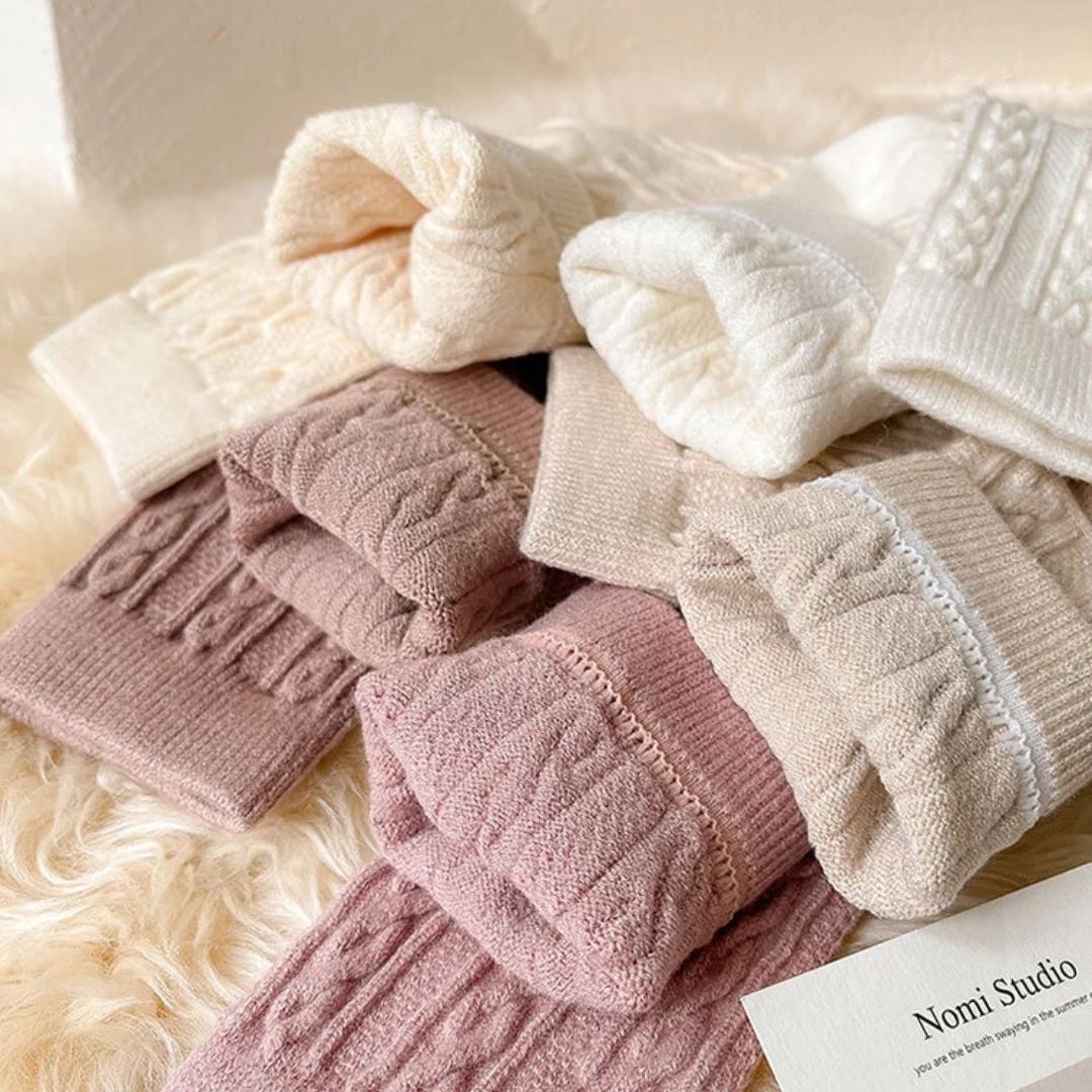 Karla Traditional Socks – 5-Pack Thick Cashmere Wool Knit Socks-Oat-State of Style