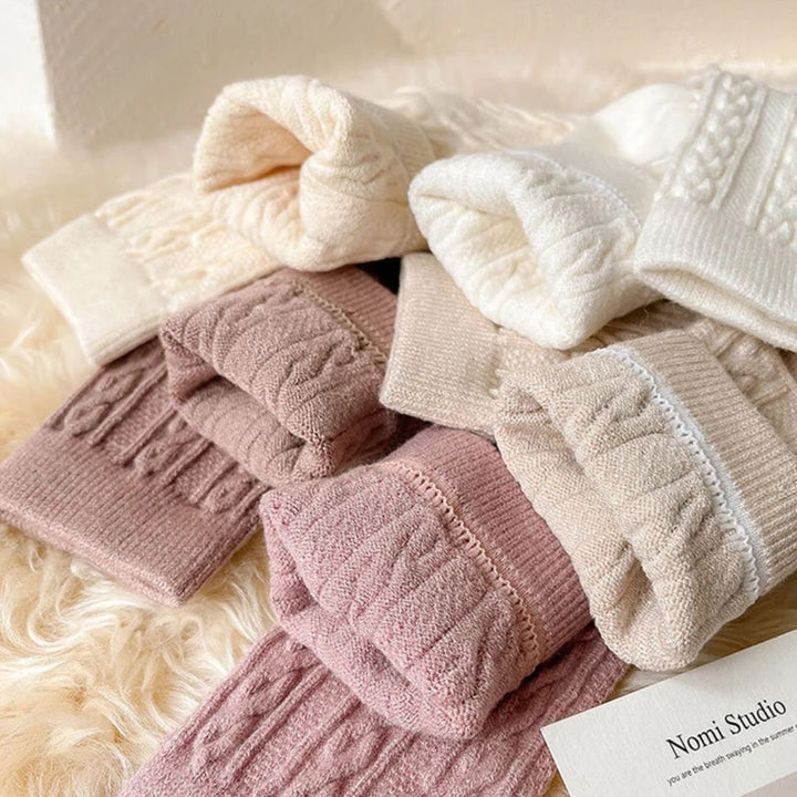 Karla Traditional Socks – 5-Pack Thick Cashmere Wool Knit Socks-Oat-State of Style