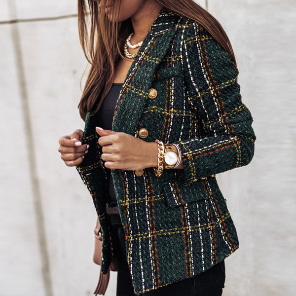 Karo Double-Breasted Blazer – Elegant & Stylish for Every Day-Green-36-State of Style