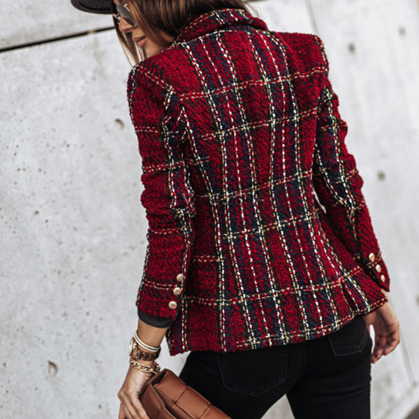 Karo Double-Breasted Blazer – Elegant & Stylish for Every Day-Red-36-State of Style