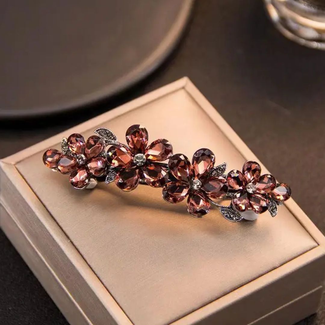 Katherina Traditional Hair Accessory – Vintage Rhinestone Floral Clip-Pink-State of Style