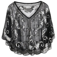 Kathy 1920s Glitter Sequin Cape-Black-State of Style