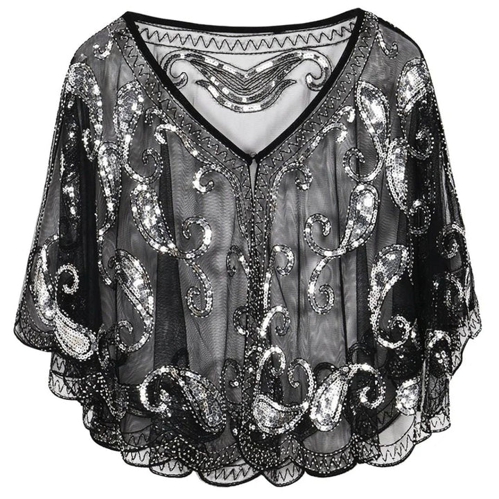 Kathy 1920s Glitter Sequin Cape-Black-State of Style