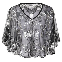 Kathy 1920s Glitter Sequin Cape-Black-State of Style