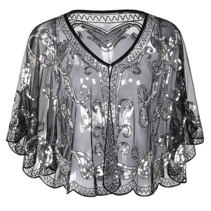 Kathy 1920s Glitter Sequin Cape-Black-State of Style