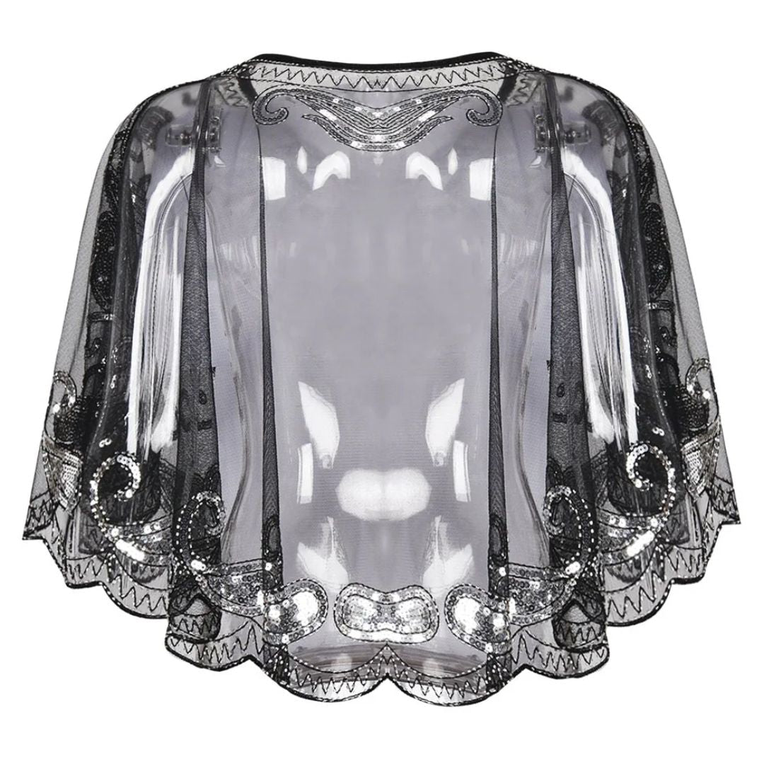 Kathy 1920s Glitter Sequin Cape-Black-State of Style