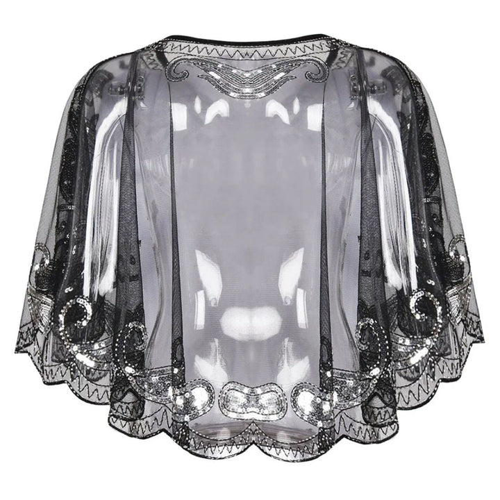 Kathy 1920s Glitter Sequin Cape-Black-State of Style