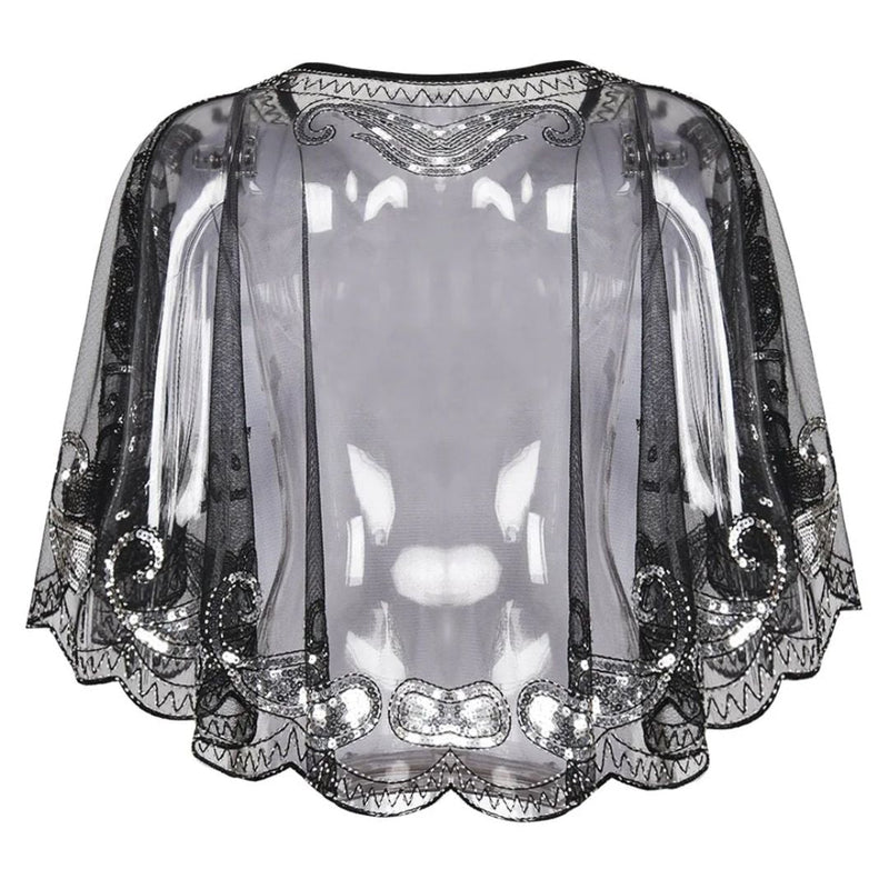 Kathy 1920s Glitter Sequin Cape-Black-State of Style