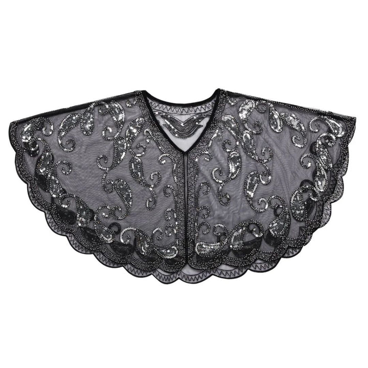 Kathy 1920s Glitter Sequin Cape-Black-State of Style