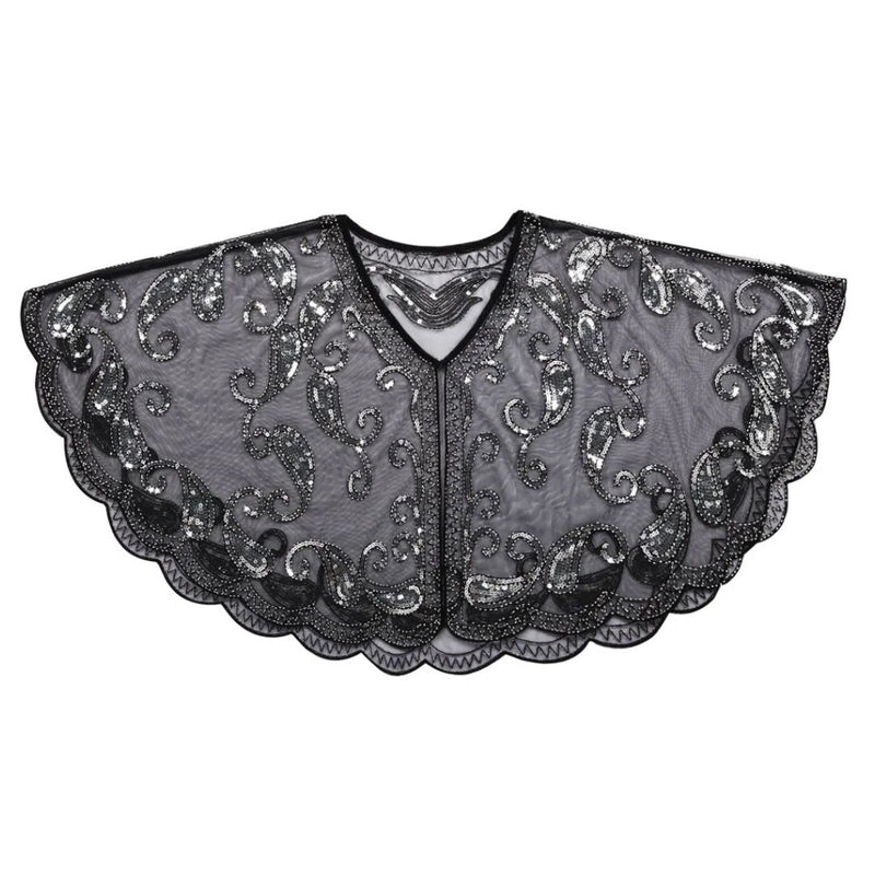 Kathy 1920s Glitter Sequin Cape-Black-State of Style