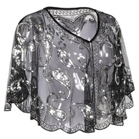 Kathy 1920s Glitter Sequin Cape-Black-State of Style