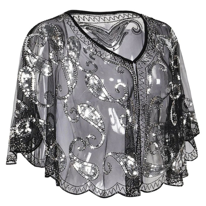 Kathy 1920s Glitter Sequin Cape-Black-State of Style