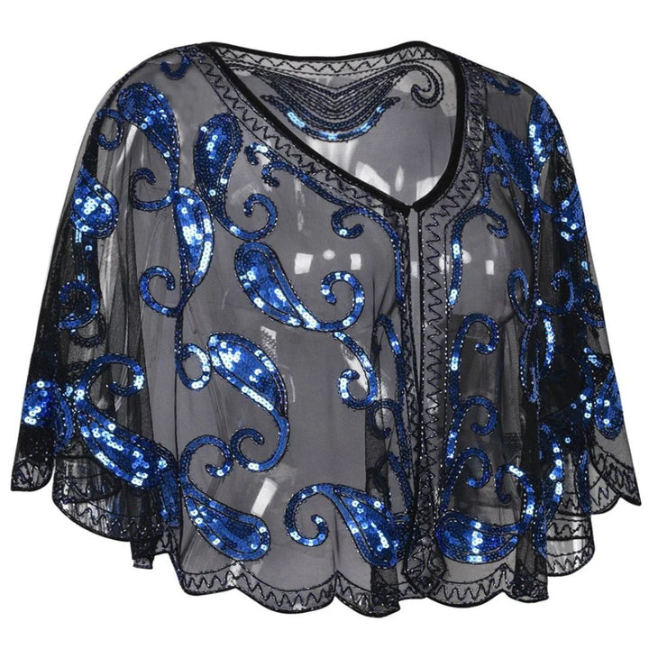 Kathy 1920s Glitter Sequin Cape-Blue-State of Style