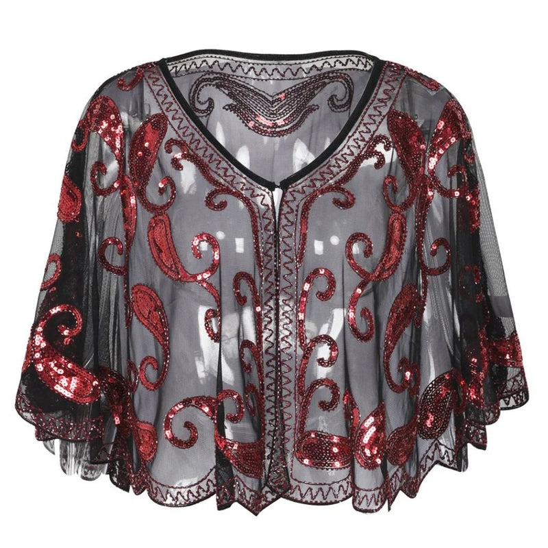 Kathy 1920s Glitter Sequin Cape-Red-State of Style