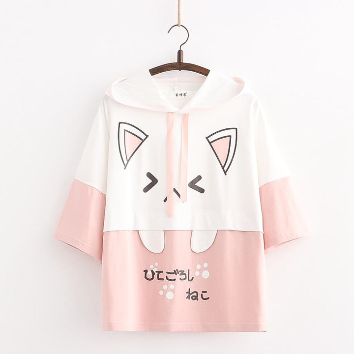 KawaiiHoodie | Hoodie for Women | Cosy & Stylish Casual Wear-Pink with Short Sleeves-One size fits all-State of Style
