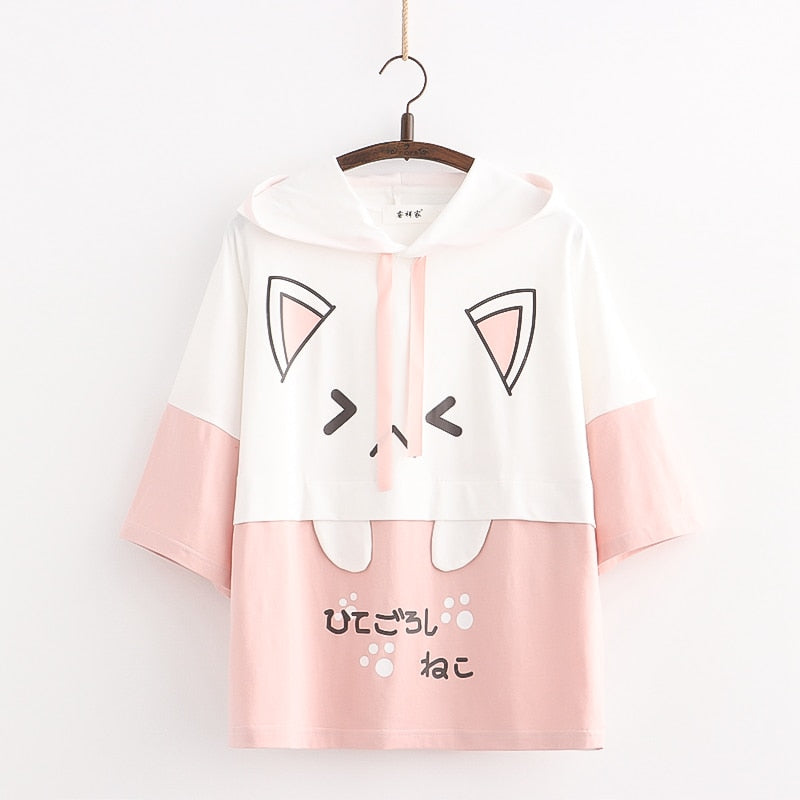 KawaiiHoodie | Hoodie for Women | Cosy & Stylish Casual Wear-Pink with Short Sleeves-One size fits all-State of Style