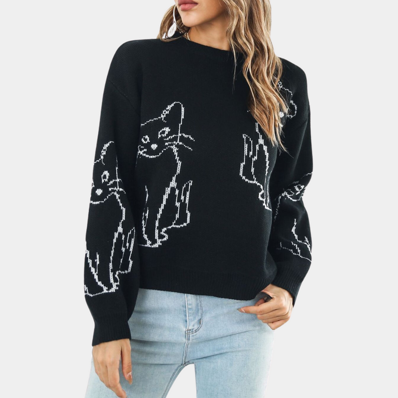 Kebell - Trendy Ladies' Sweater with Cats-Black-XS-State of Style