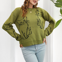 Kebell - Trendy Ladies' Sweater with Cats-Green-XS-State of Style