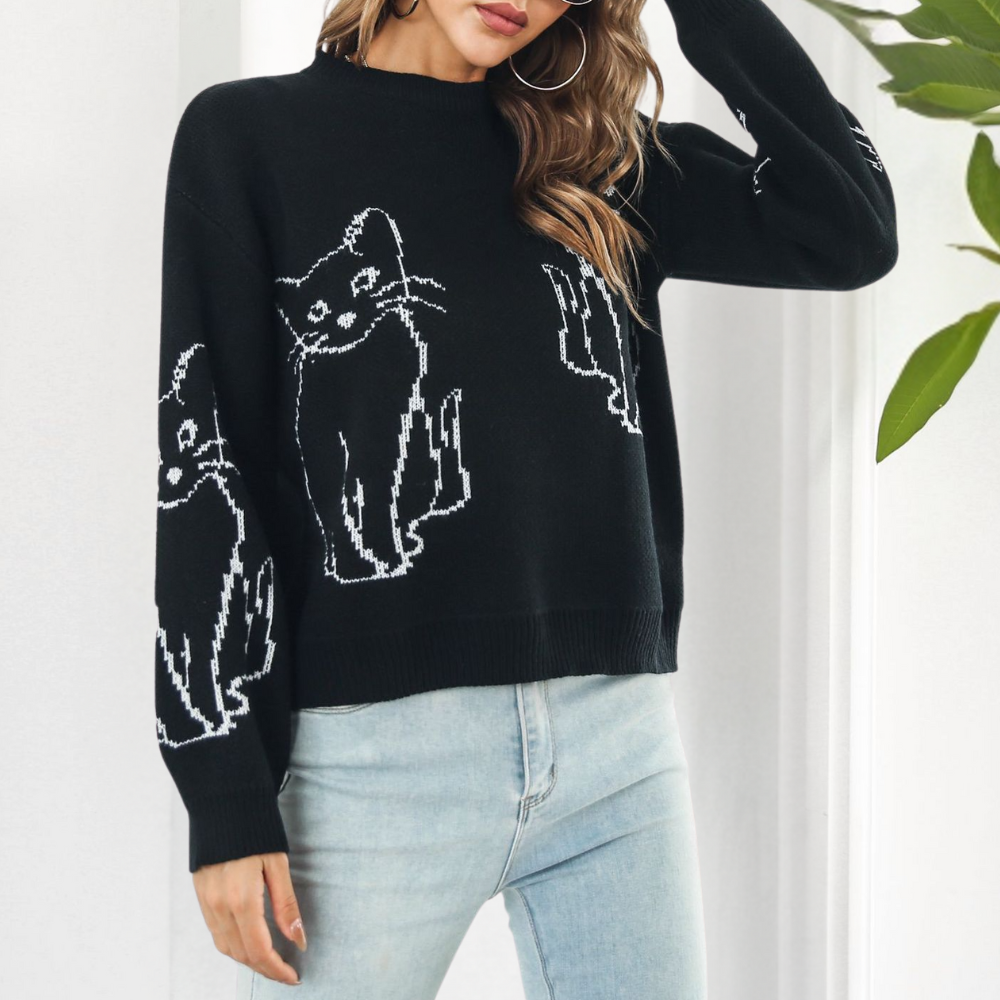 Kebell - Trendy Ladies' Sweater with Cats-Green-XS-State of Style