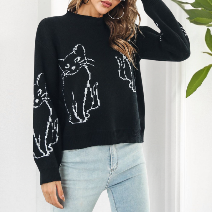Kebell - Trendy Ladies' Sweater with Cats-Green-XS-State of Style