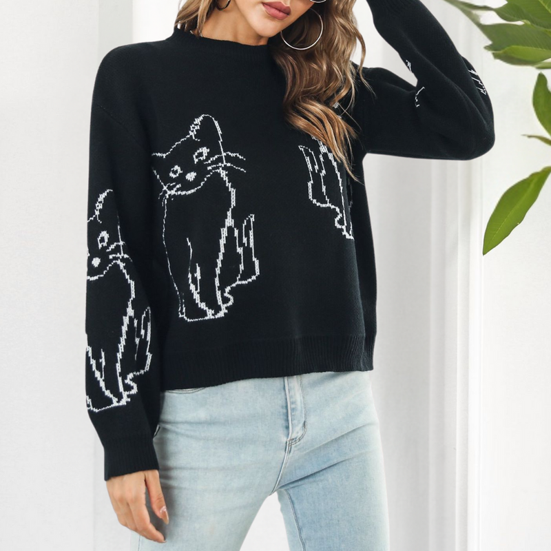 Kebell - Trendy Ladies' Sweater with Cats-Green-XS-State of Style