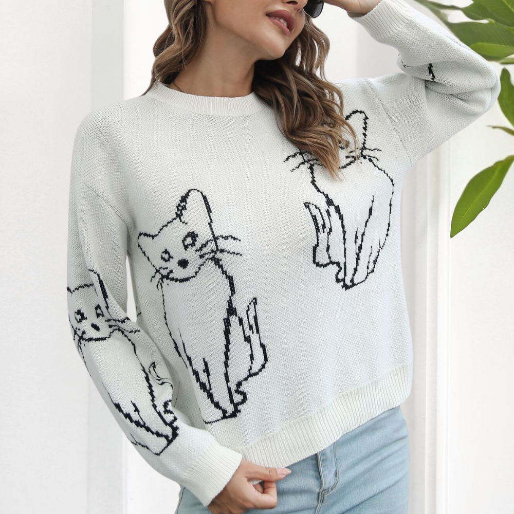 Kebell - Trendy Ladies' Sweater with Cats-Green-XS-State of Style
