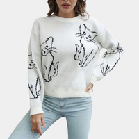 Kebell - Trendy Ladies' Sweater with Cats-White-XS-State of Style