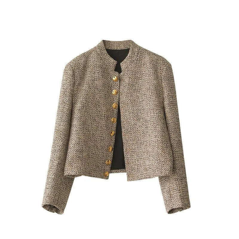 Khaki Long-Sleeve Cardigan with Button Closure - Elara-S-State of Style