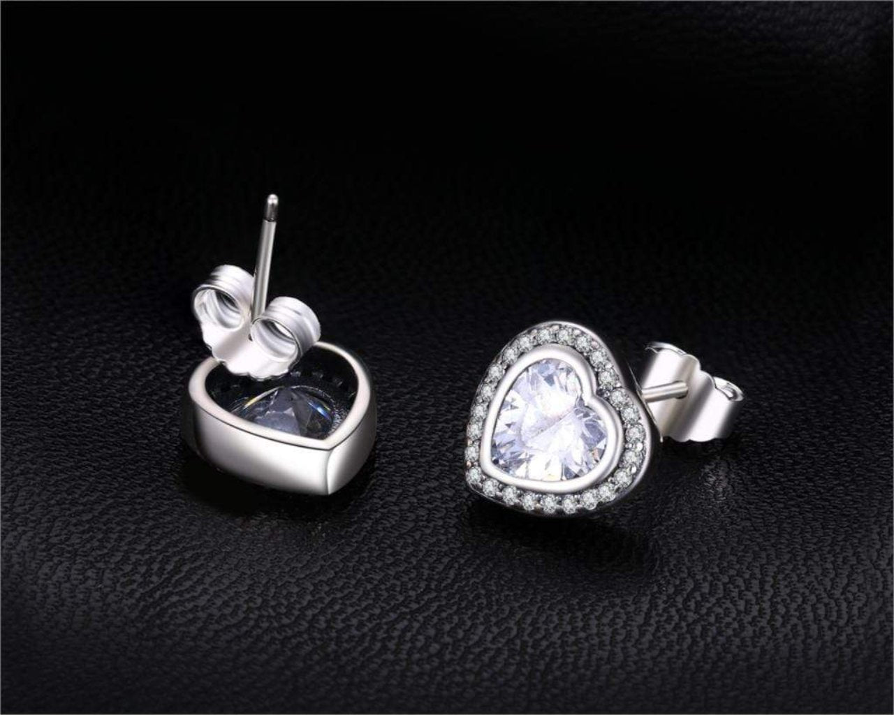 Silver Zirconia Heart Shaped Earrings - Celestia