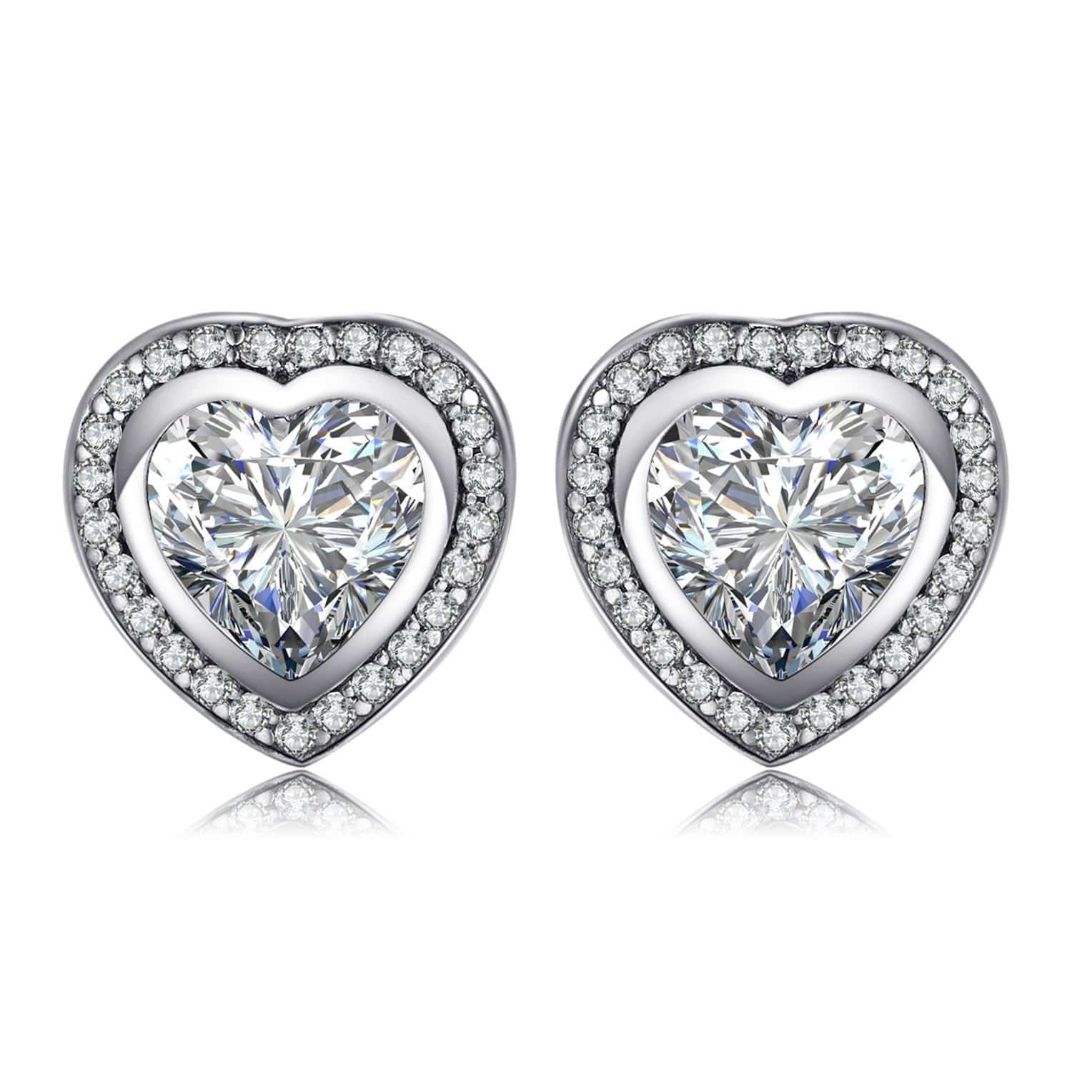 Silver Zirconia Heart Shaped Earrings - Celestia