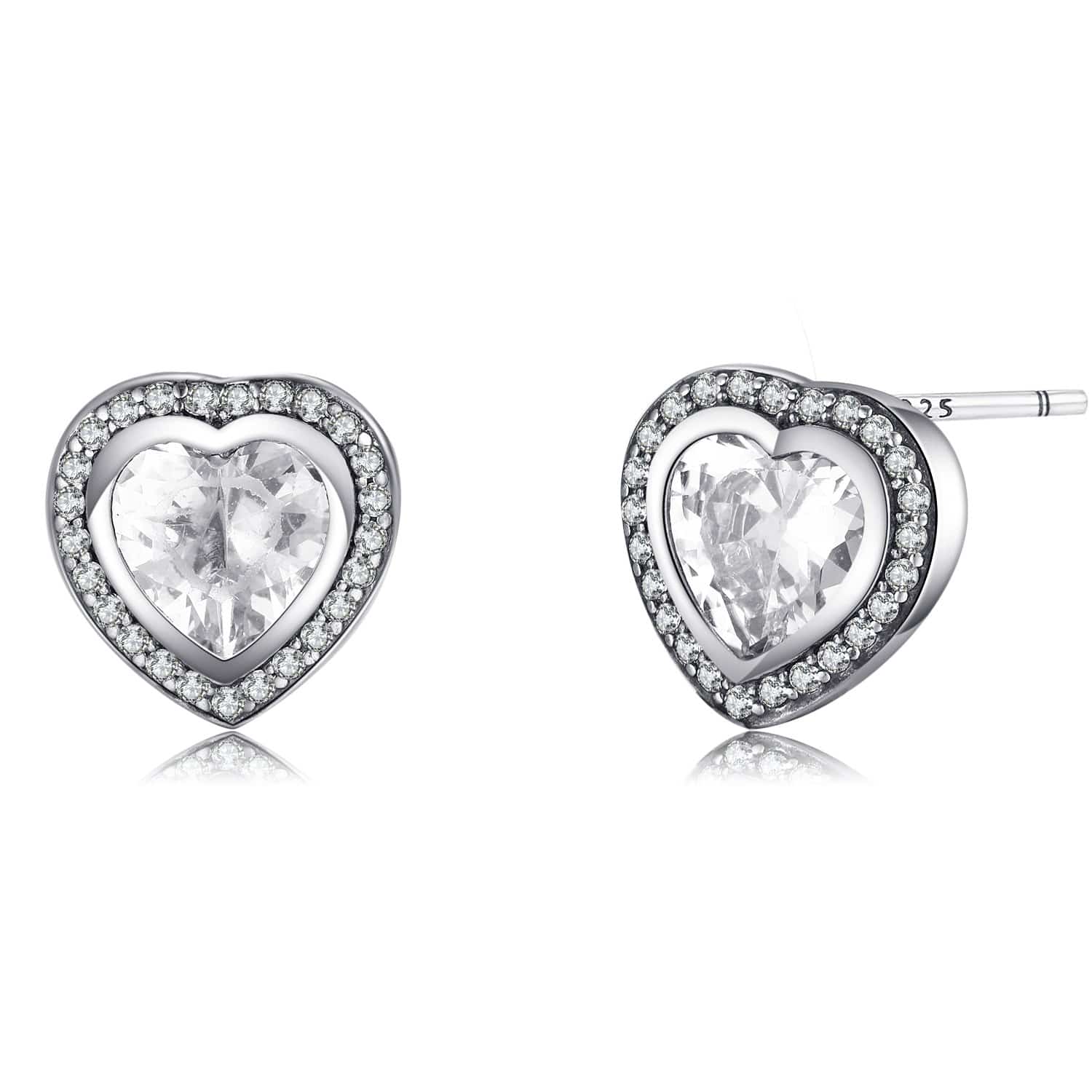 Silver Zirconia Heart Shaped Earrings - Celestia